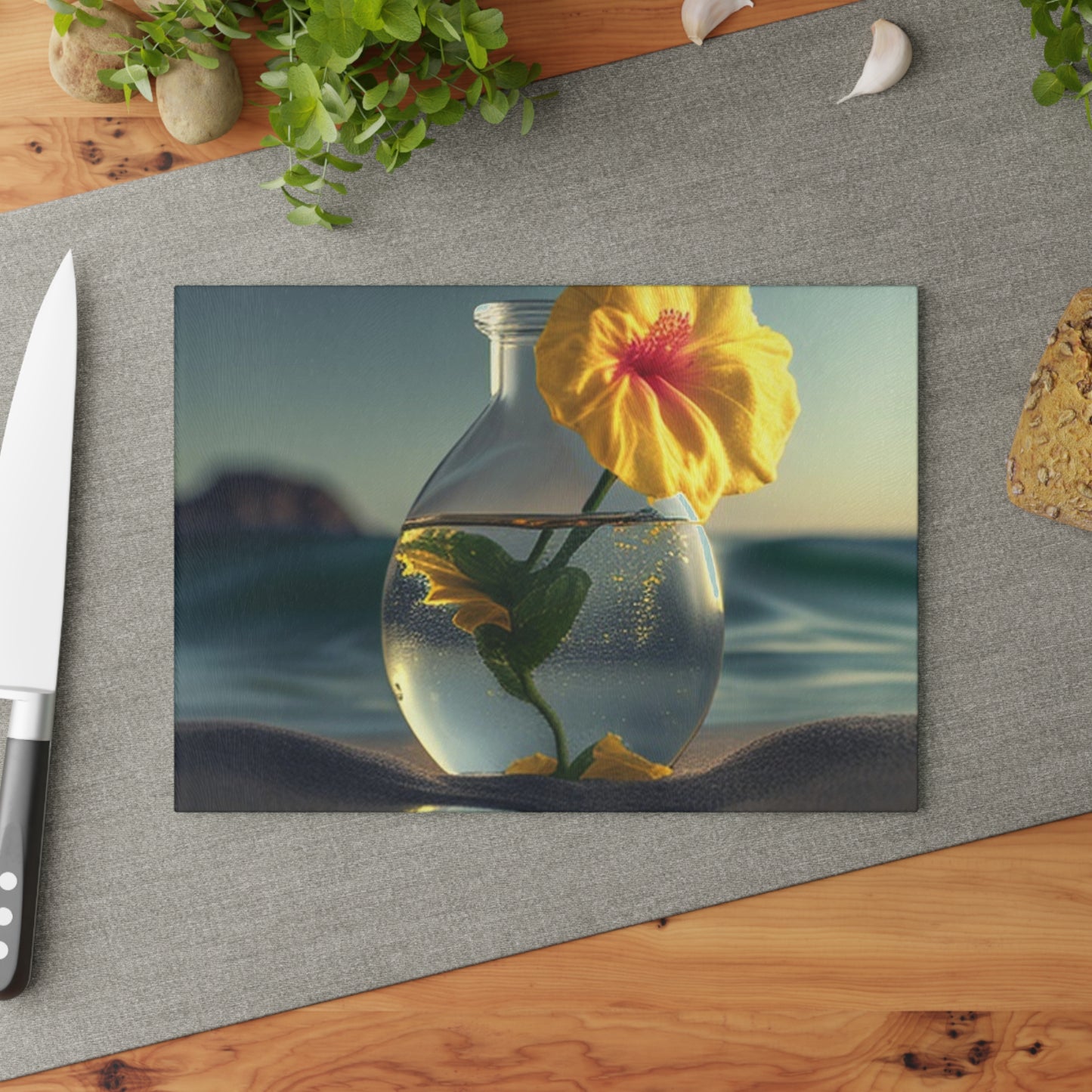 Glass Cutting Board Yellow Hibiscus glass 2