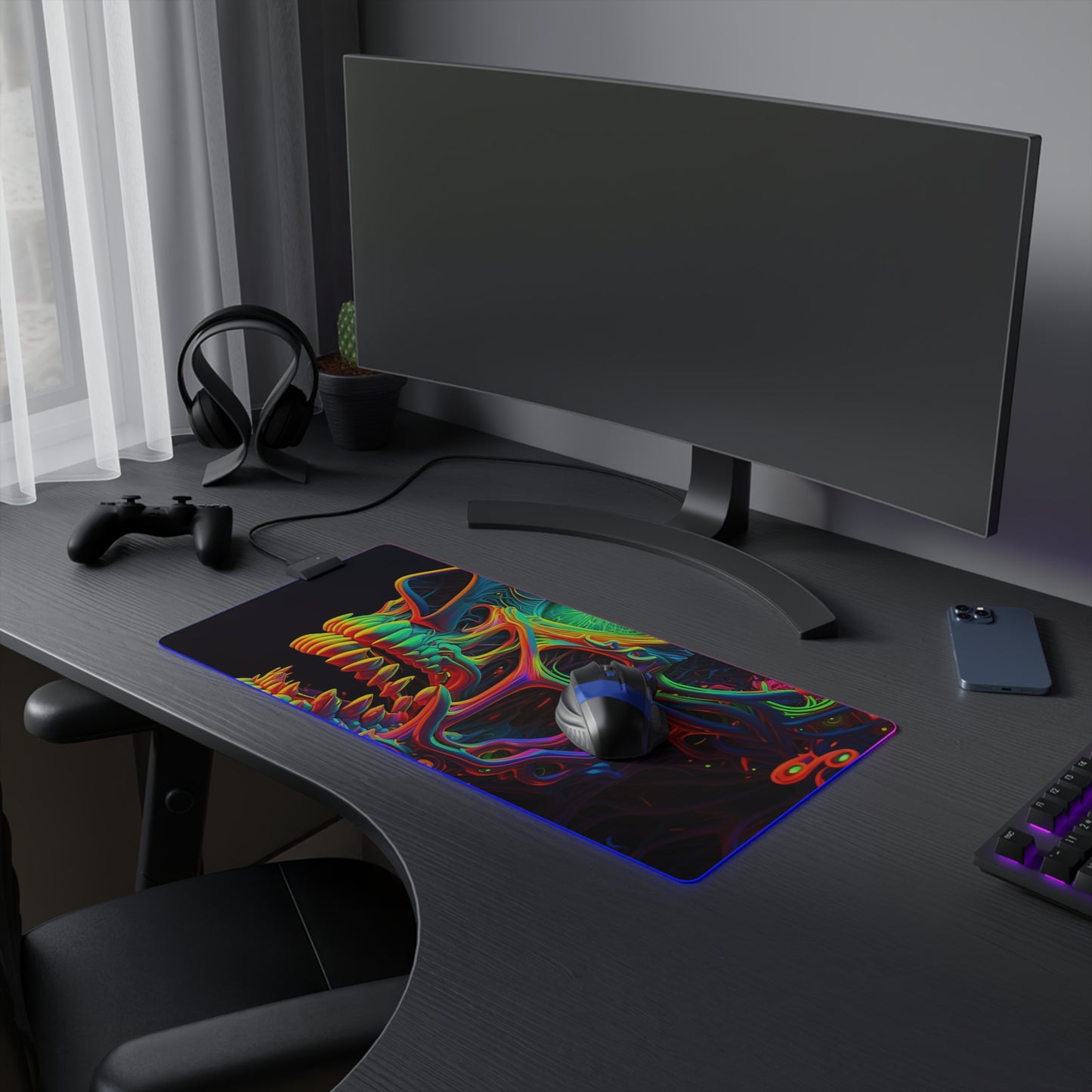 LED Gaming Mouse Pad Florescent Skull Death 1