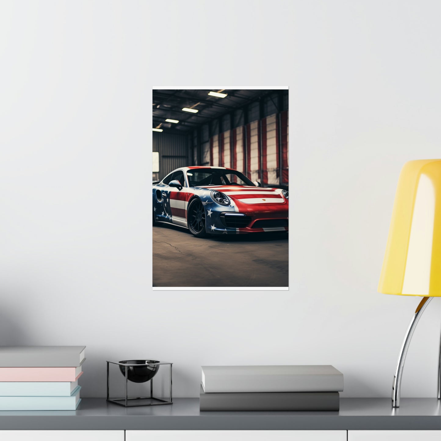 Premium Matte Vertical Posters American Flag Porsche 2