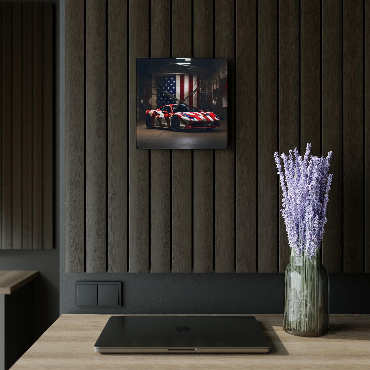 Acrylic Wall Clock American Flag Farrari 2