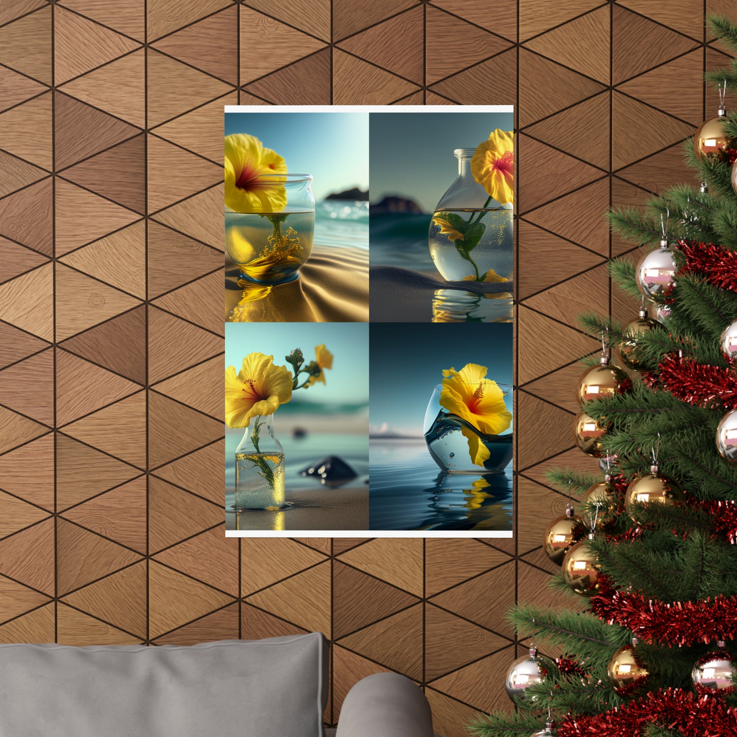 Premium Matte Vertical Posters Yellow Hibiscus glass 5