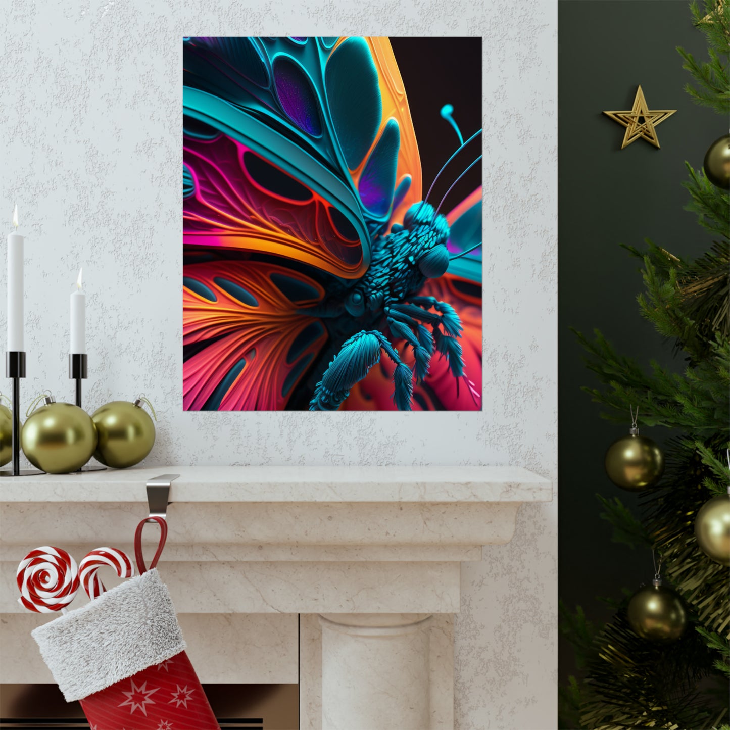 Premium Matte Vertical Posters Neon Butterfly Macro 4