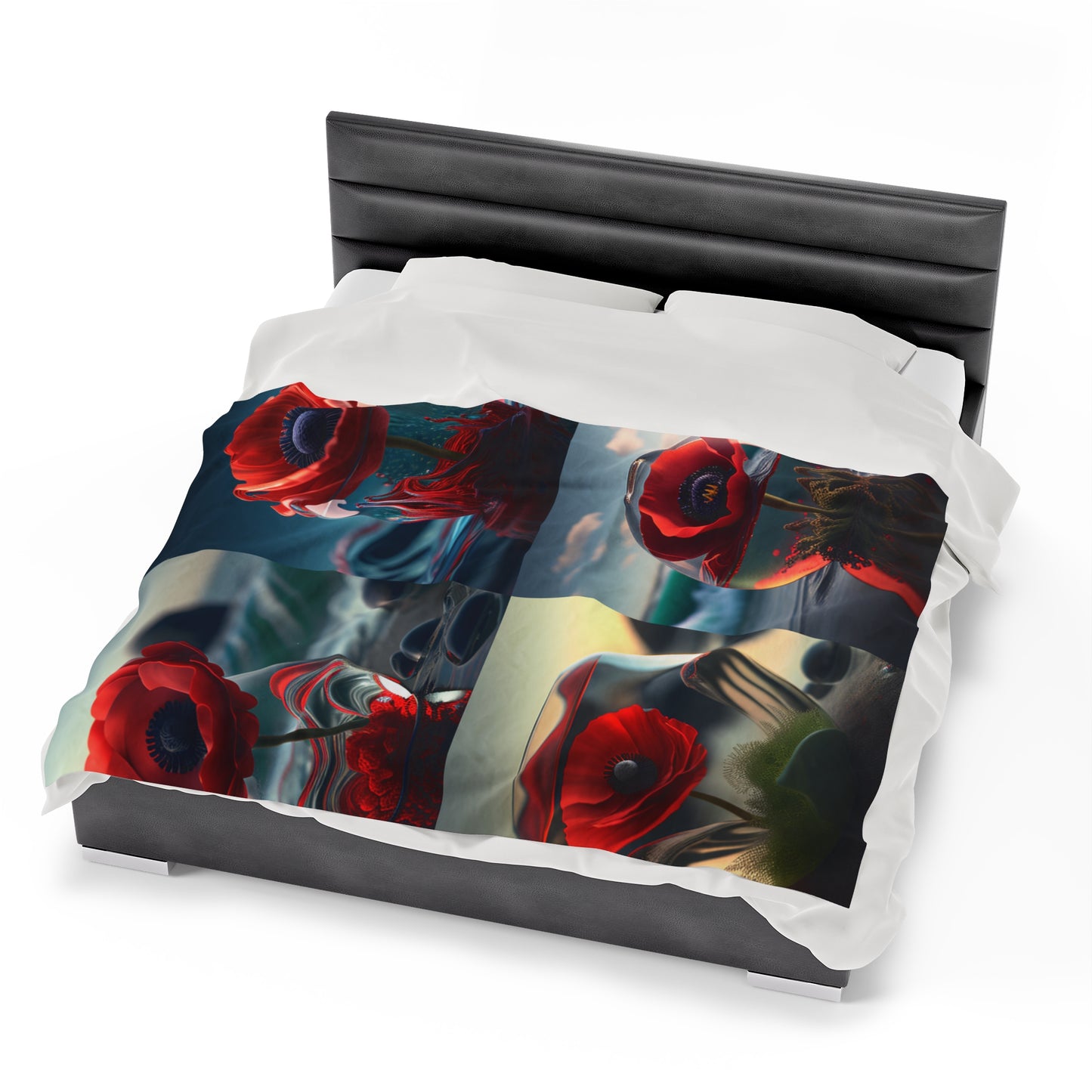 Velveteen Plush Blanket Red Anemone in a Vase 5