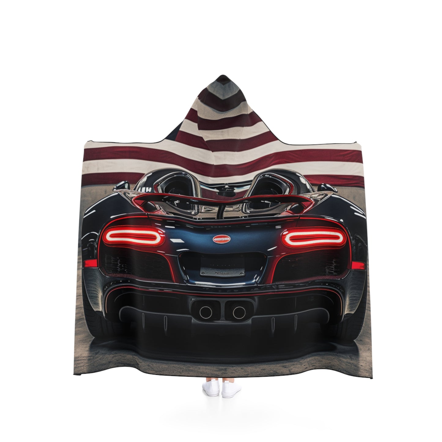 Hooded Blanket American Flag Background Bugatti 4