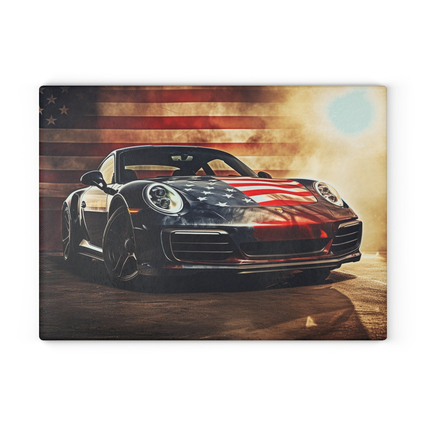 Glass Cutting Board Abstract American Flag Background Porsche 1