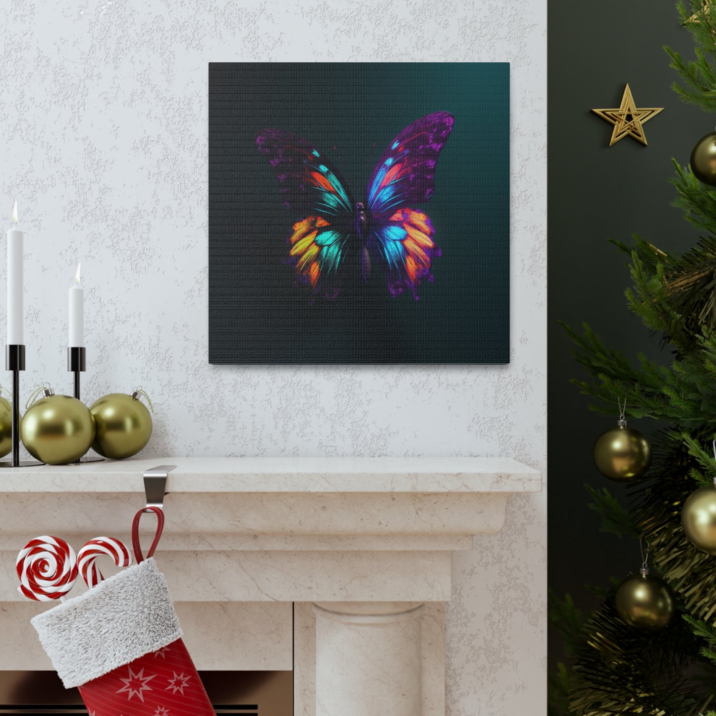 Canvas Gallery Wraps Hyper Colorful Butterfly Purple 1