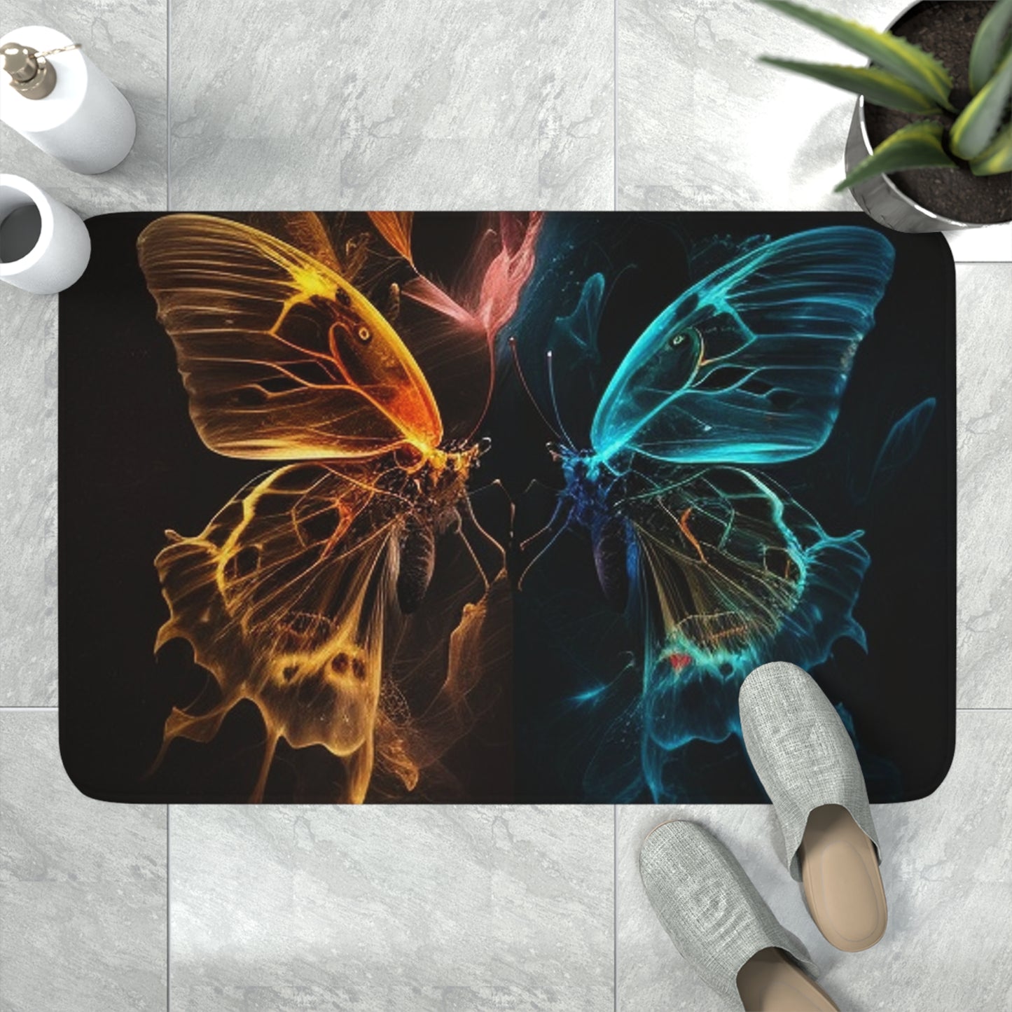 Memory Foam Bath Mat Kiss Neon Butterfly 4