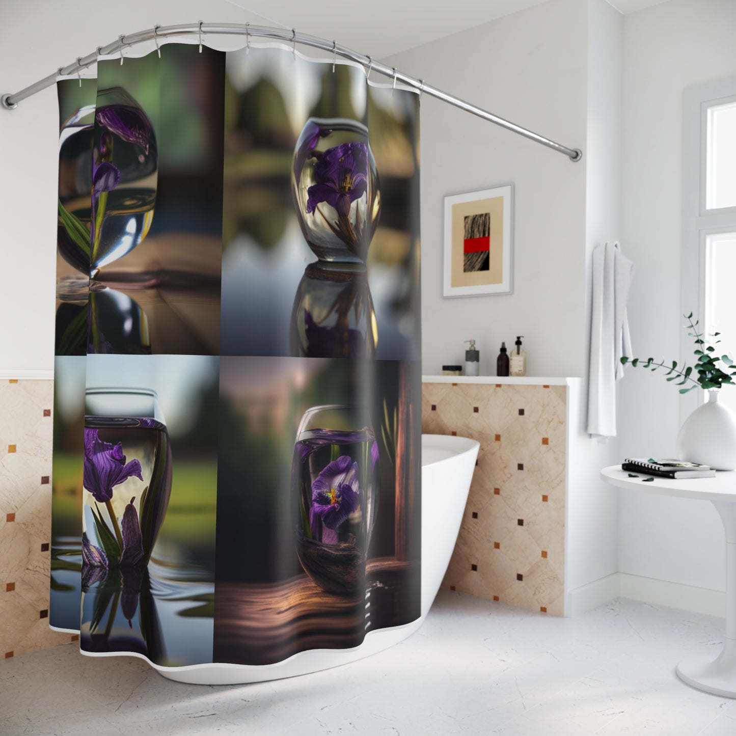 Polyester Shower Curtain Purple Iris in a vase 5