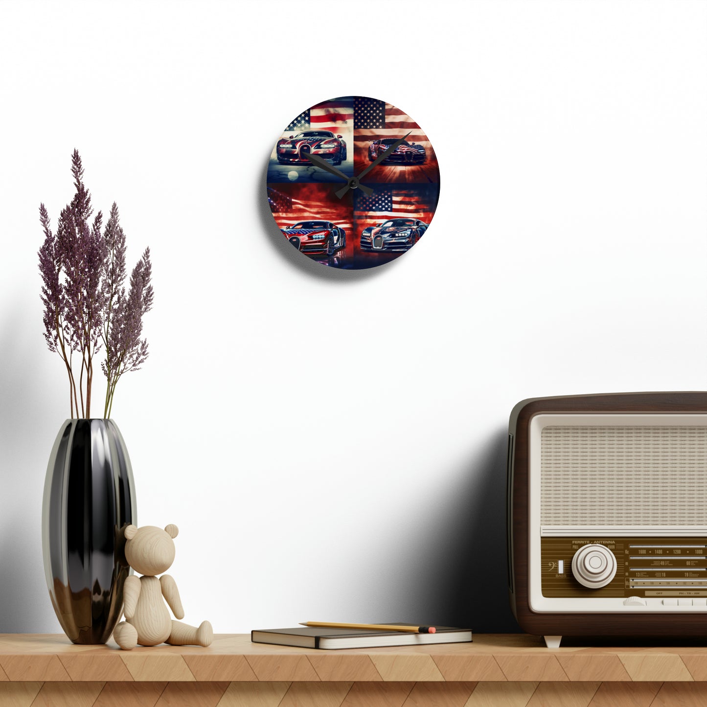 Acrylic Wall Clock Abstract American Flag Background Bugatti 5