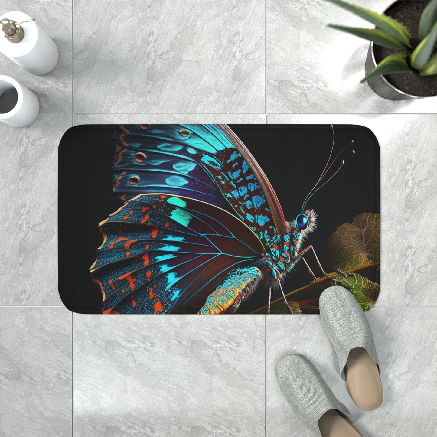 Memory Foam Bath Mat Hue Neon Butterfly 2