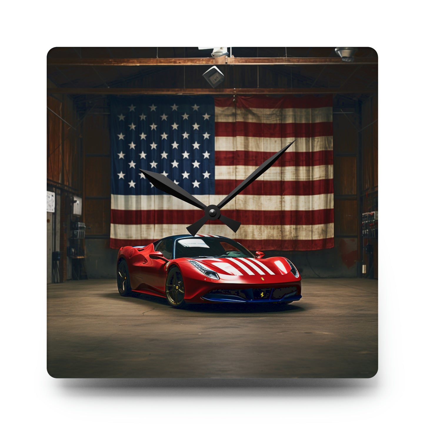 Acrylic Wall Clock American Flag Farrari 4