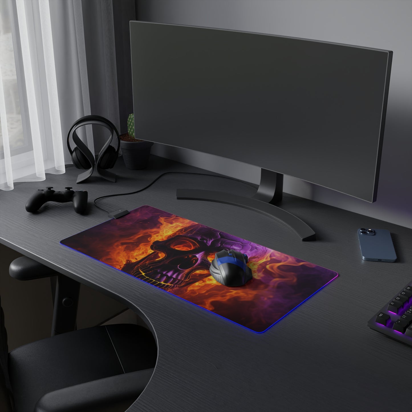 LED Gaming Mouse Pad Skull Flames 3