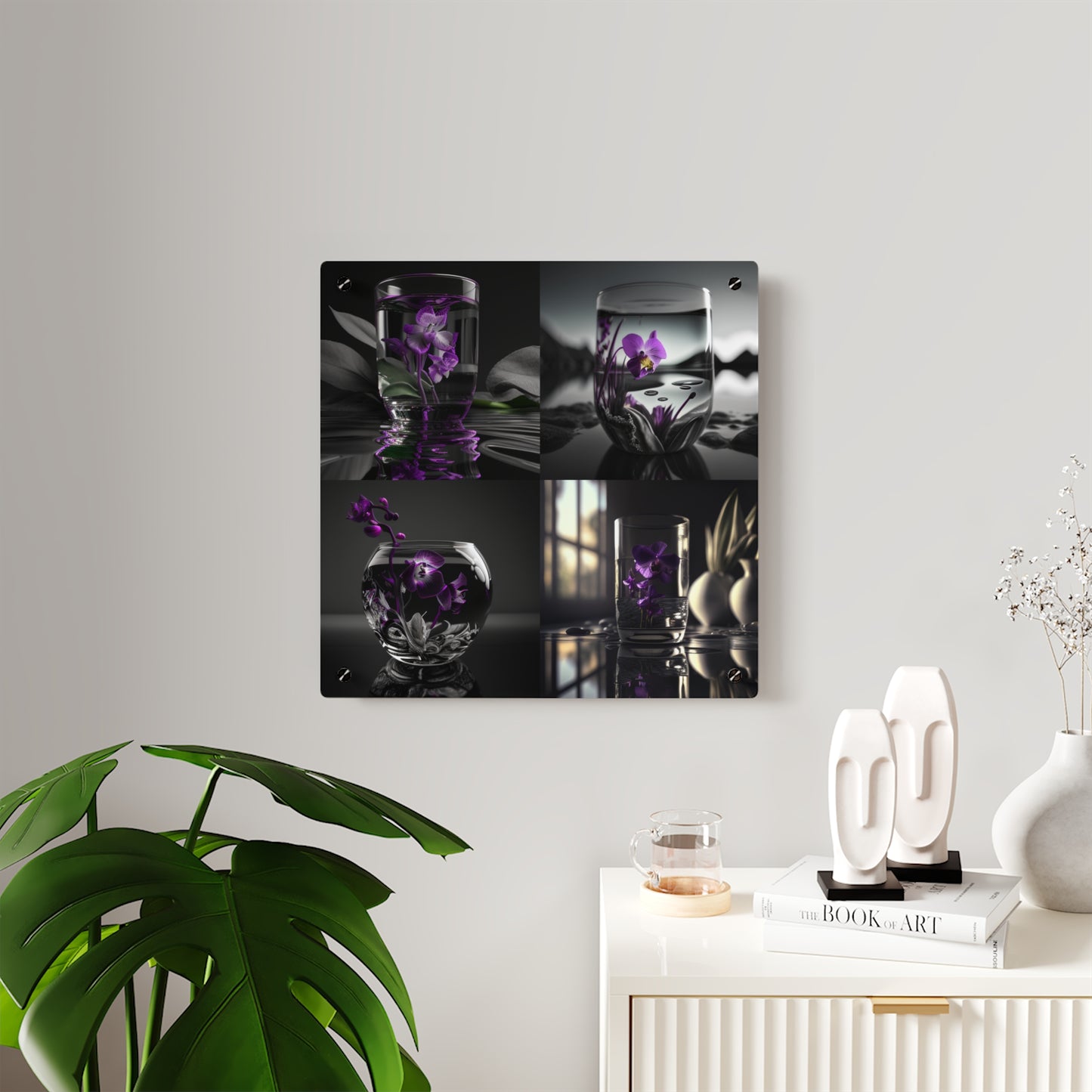 Acrylic Wall Art Panels Purple Orchid Glass vase 5