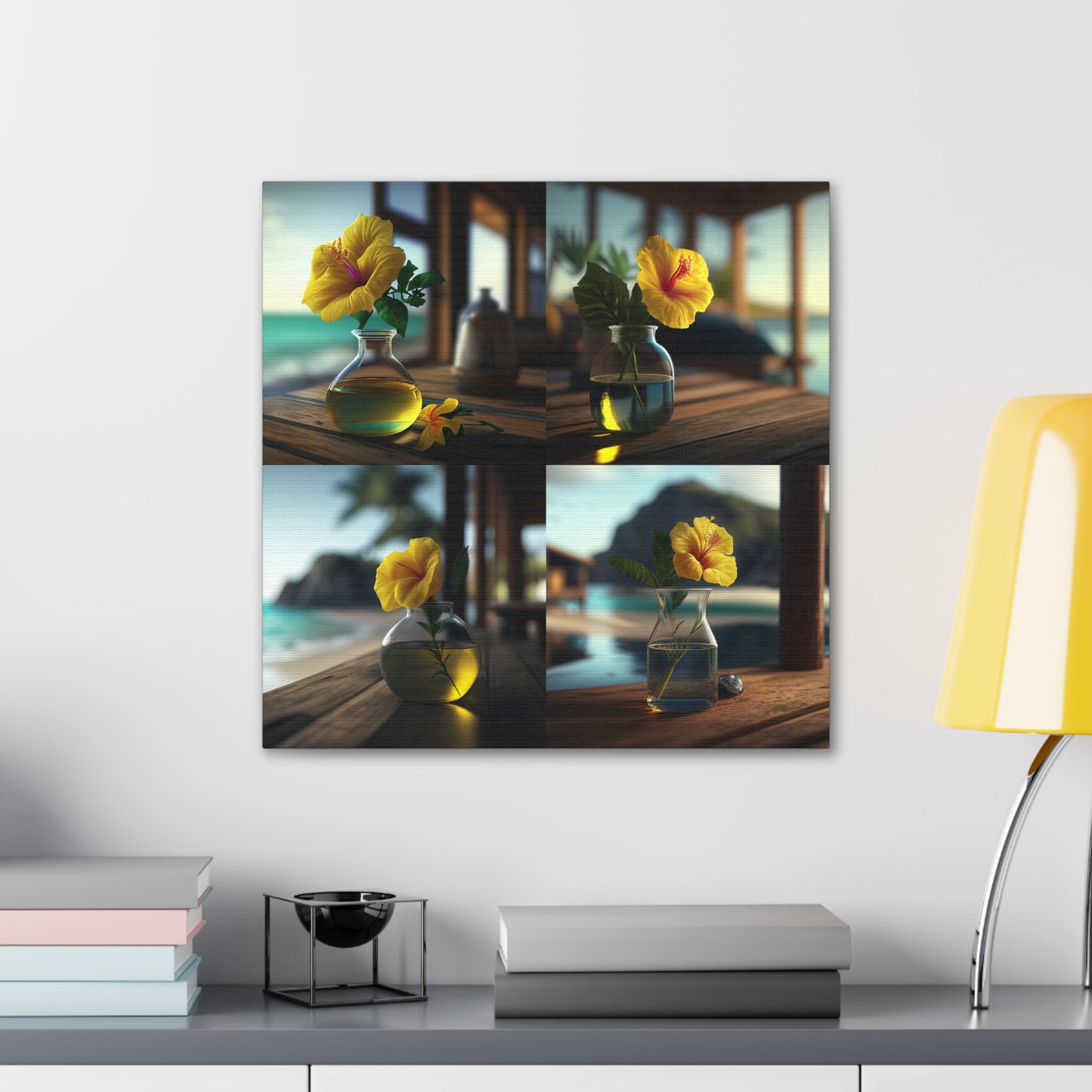 Canvas Gallery Wraps Yellow Hibiscus Wood 5