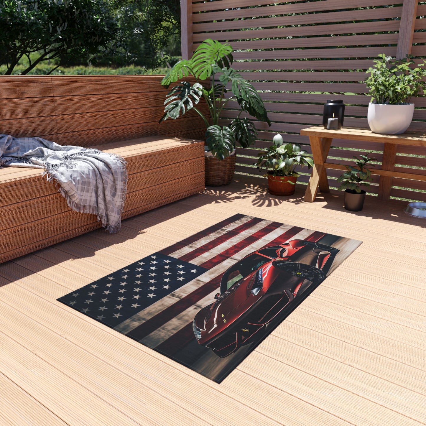 Outdoor Rug  American Flag Background Ferrari 4