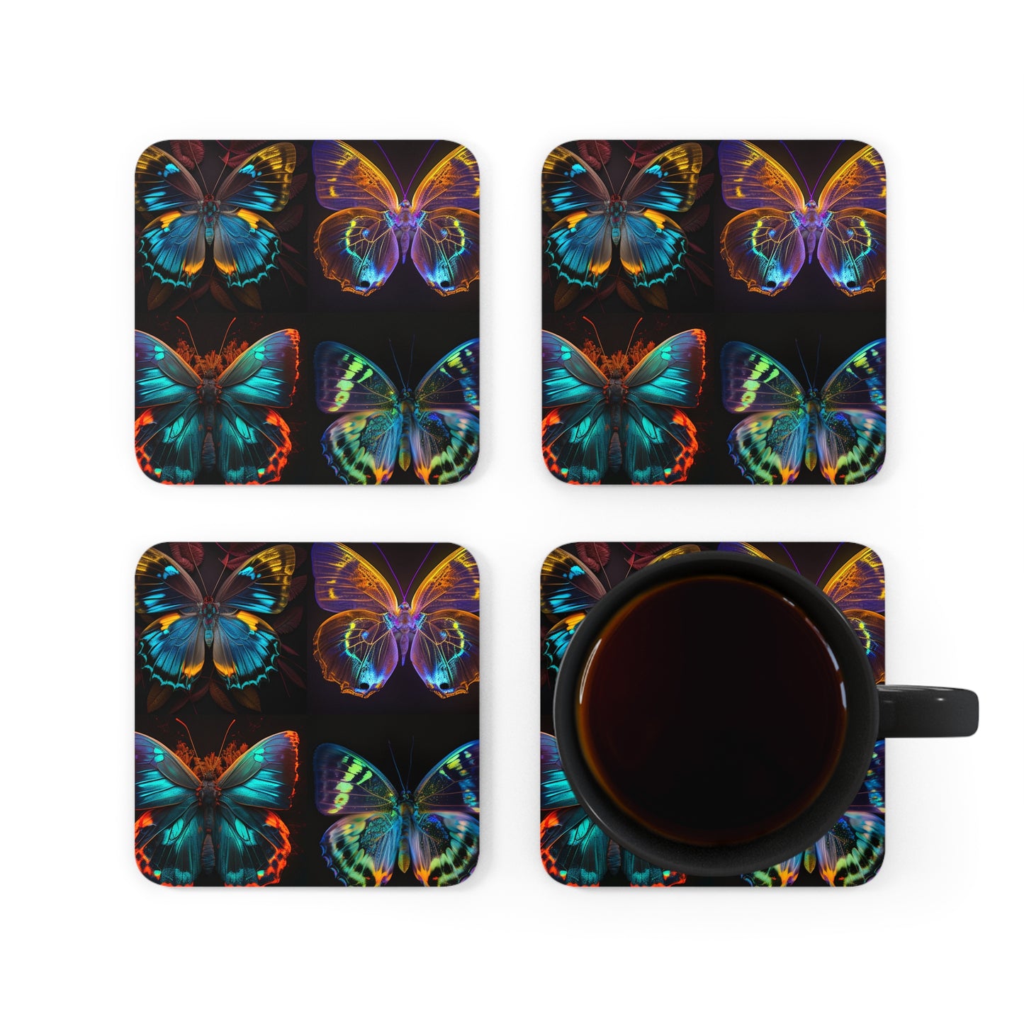 Corkwood Coaster Set Neon Butterfly Flair 5