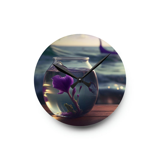 Acrylic Wall Clock Purple Sweet pea in a vase 1