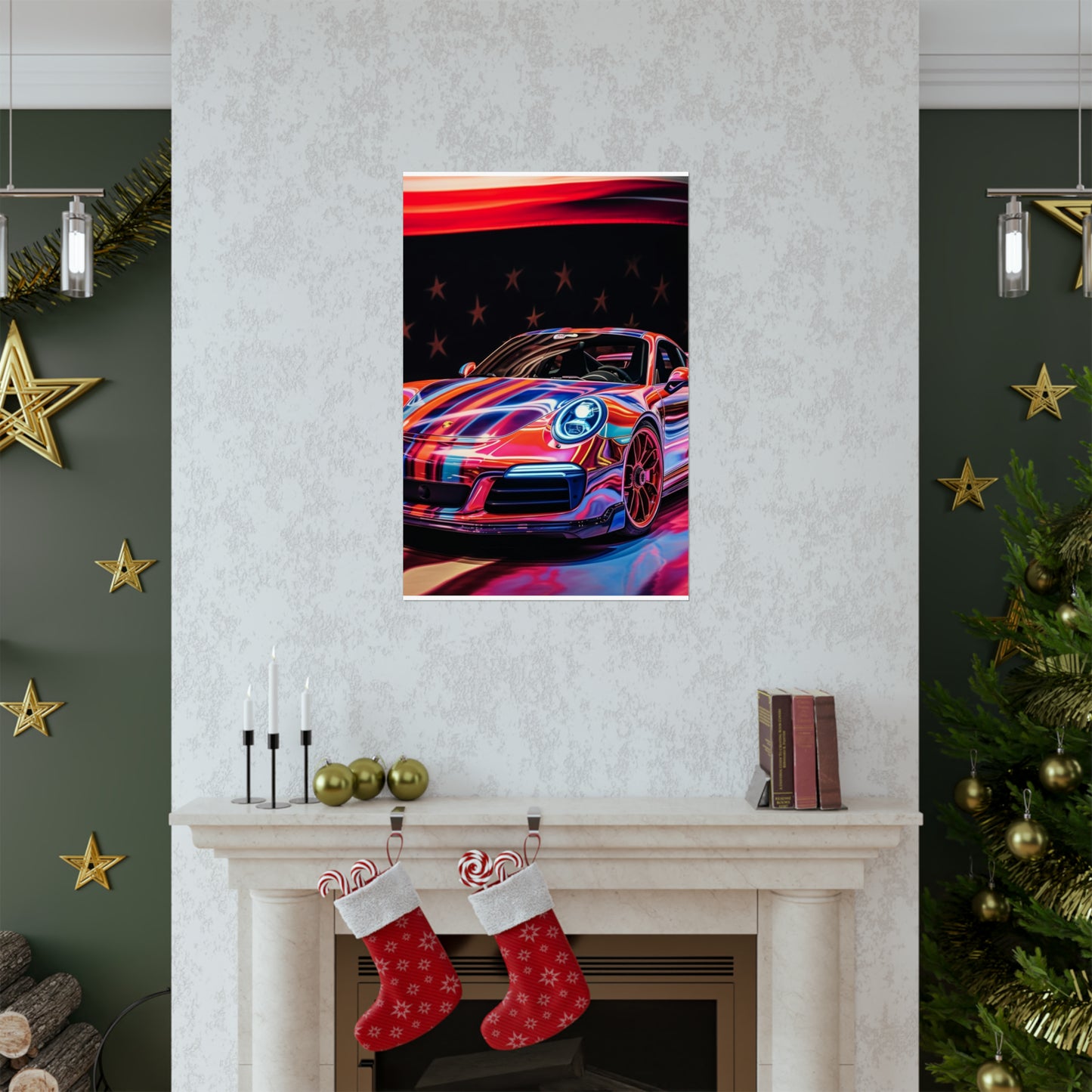 Premium Matte Vertical Posters American Flag Colored Porsche 2