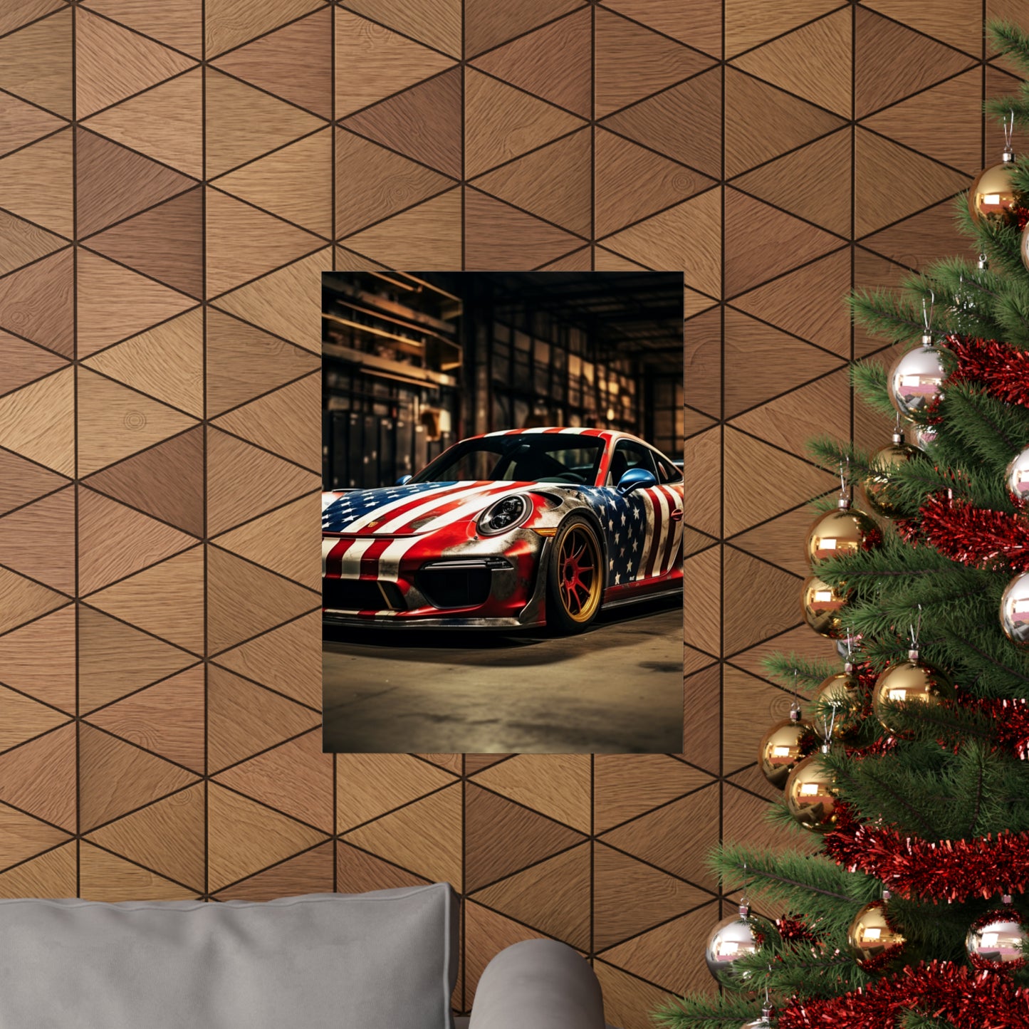 Premium Matte Vertical Posters American Flag Porsche 4