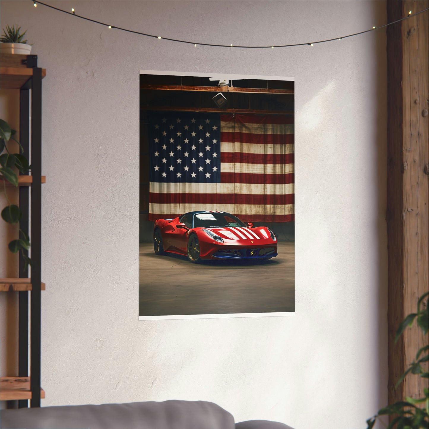 Premium Matte Vertical Posters American Flag Farrari 4