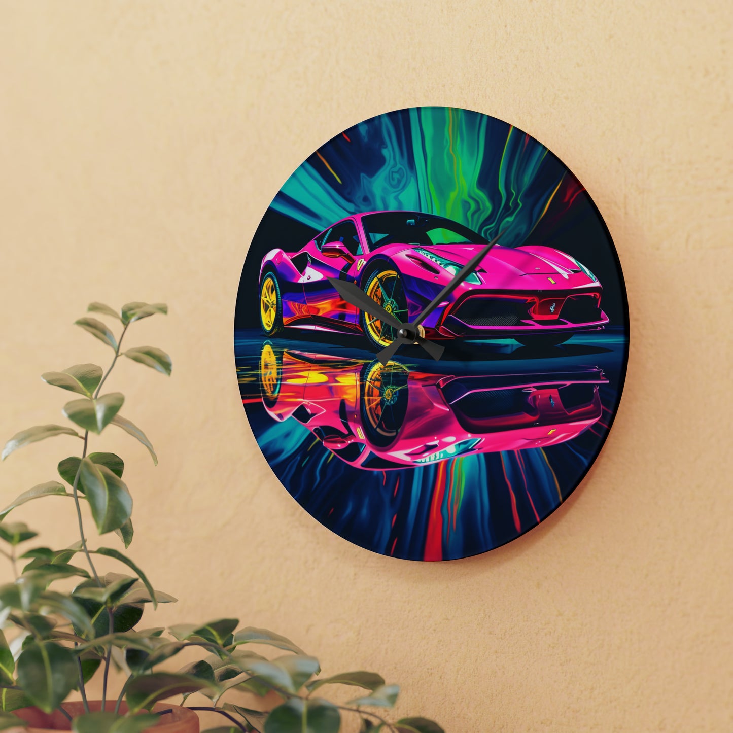 Acrylic Wall Clock Pink Ferrari Macro 4