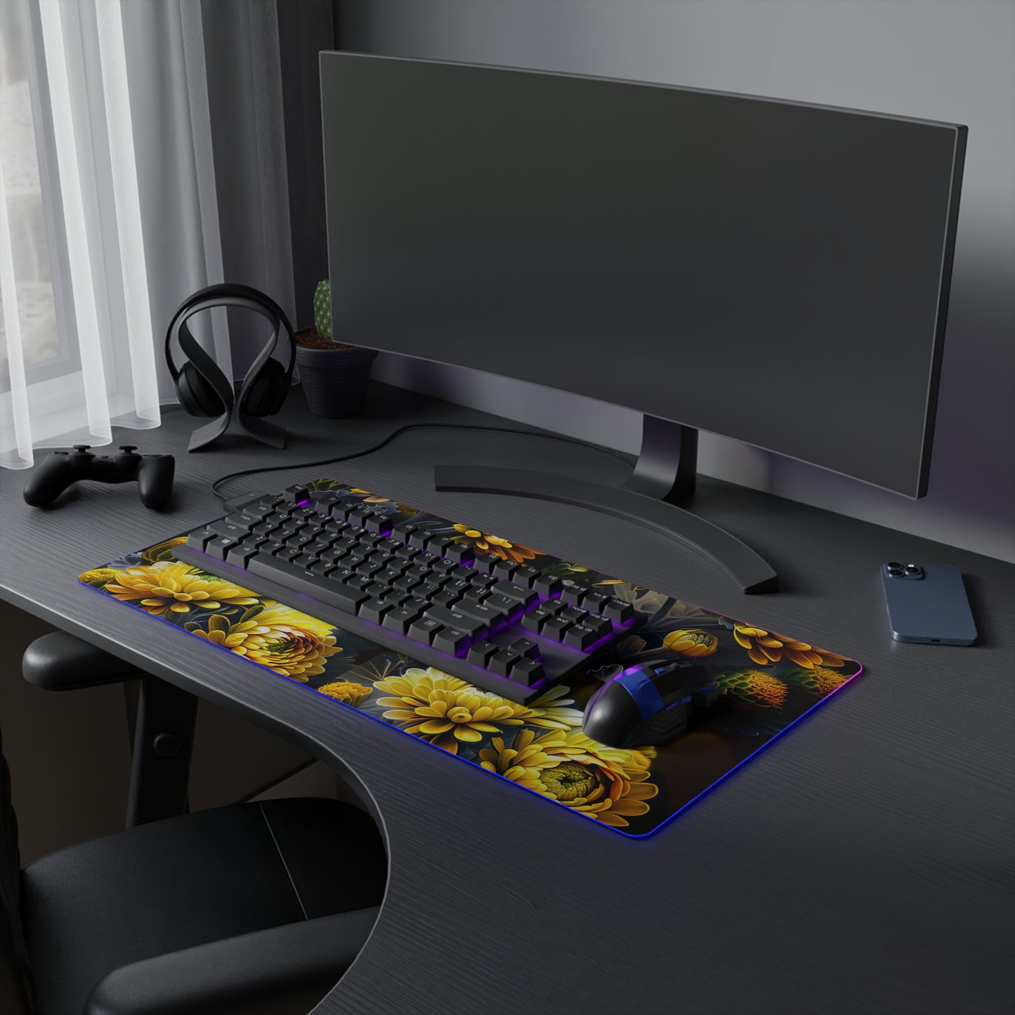 LED Gaming Mouse Pad Yellow Hermosas Flores Amarillas 5