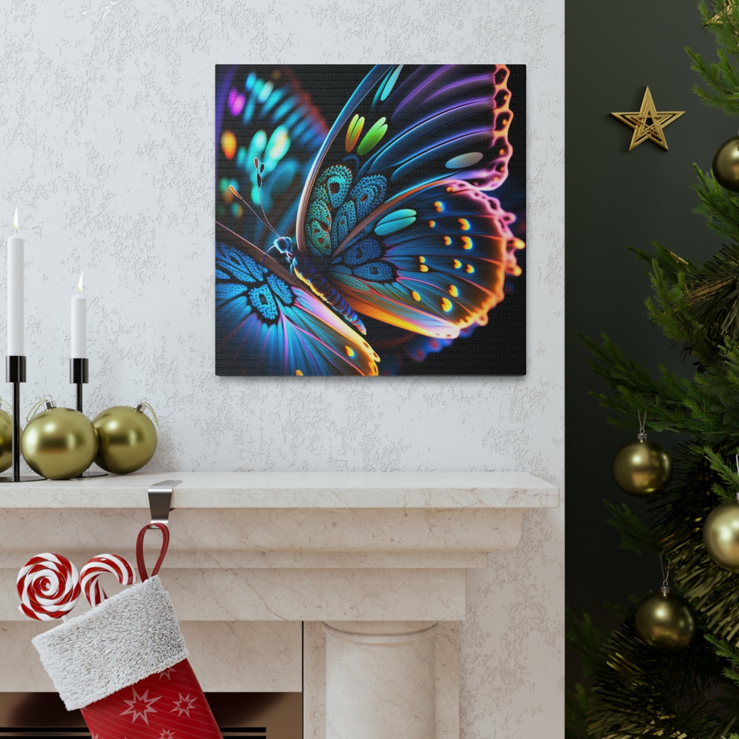 Canvas Gallery Wraps Neon Butterfly Macro 2