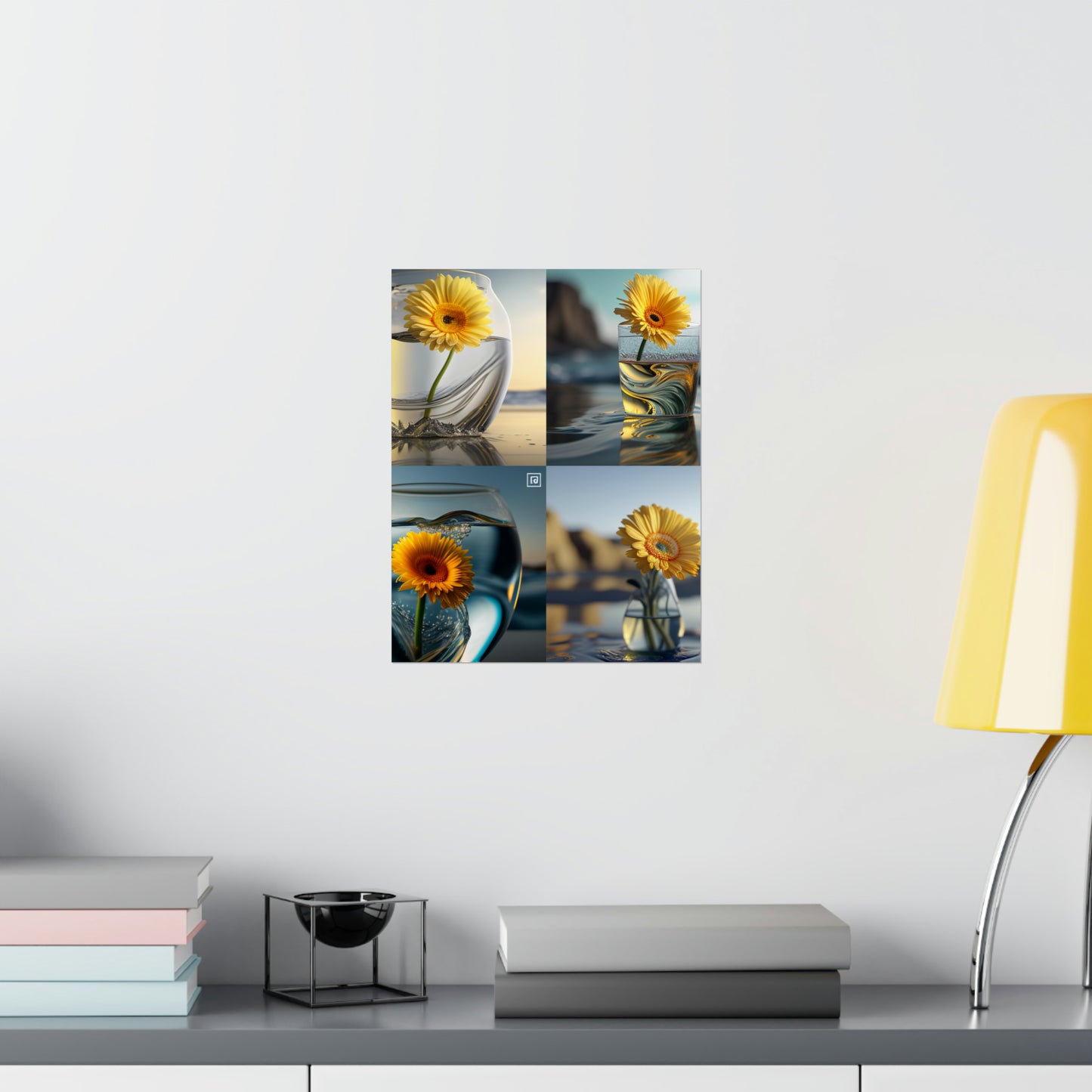 Premium Matte Vertical Posters yello Gerbera glass 5