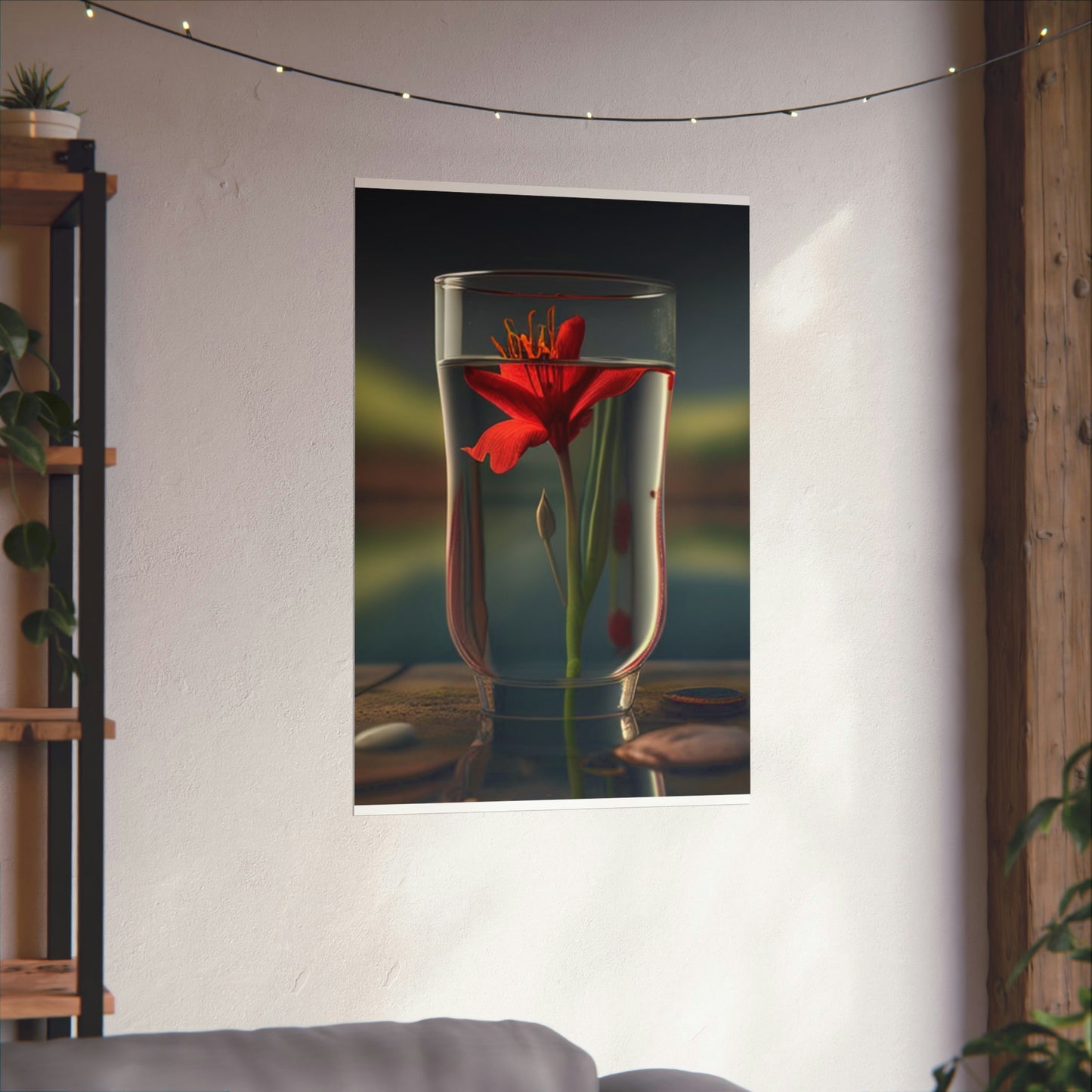 Premium Matte Vertical Posters Red Lily in a Glass vase 1