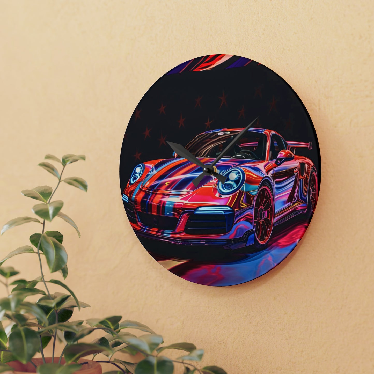 Acrylic Wall Clock American Flag Colored Porsche 4