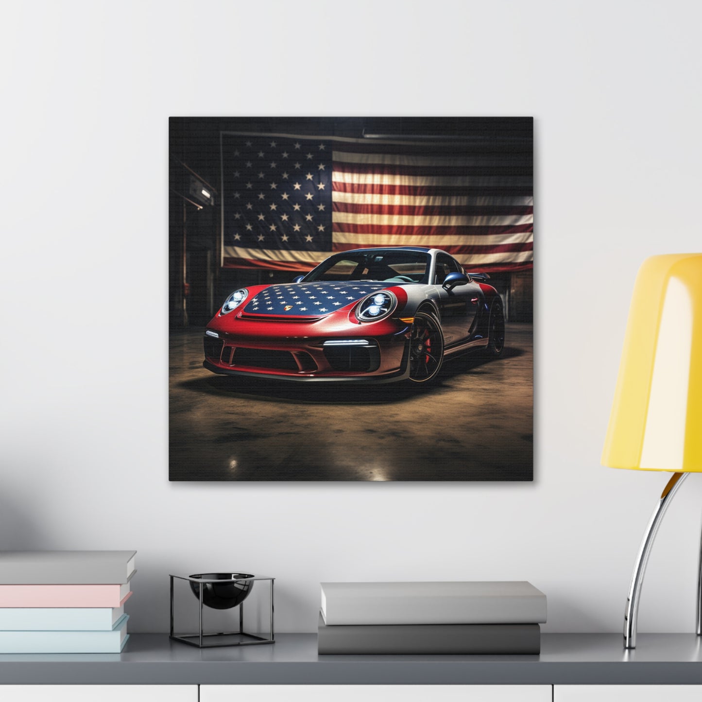 Canvas Gallery Wraps American Flag Background Porsche 1