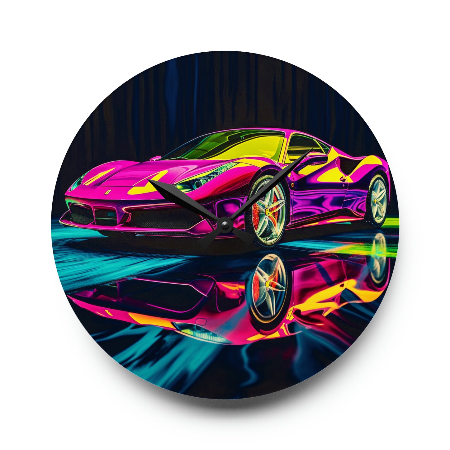 Acrylic Wall Clock Pink Ferrari Macro 3