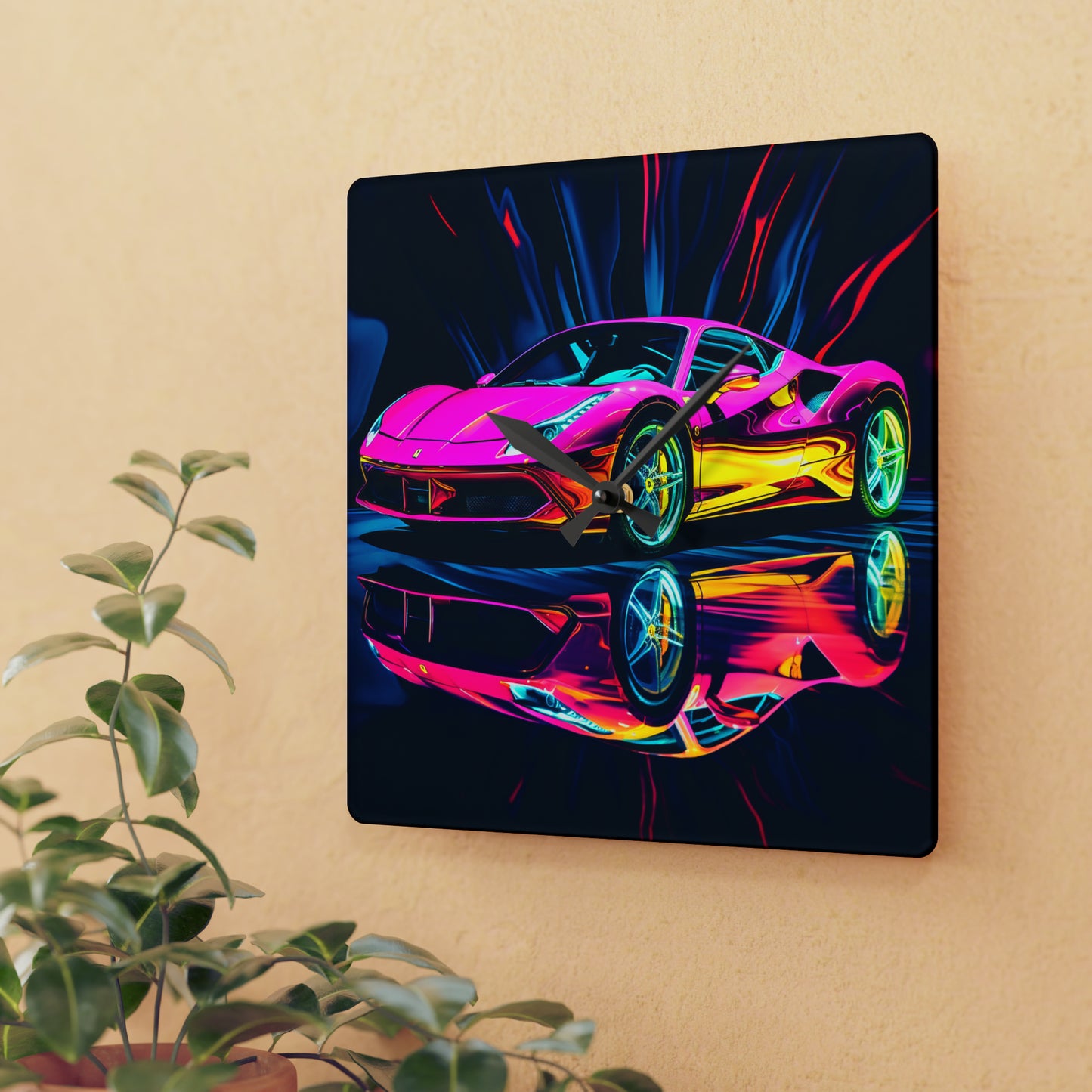 Acrylic Wall Clock Pink Macro Ferrari 3