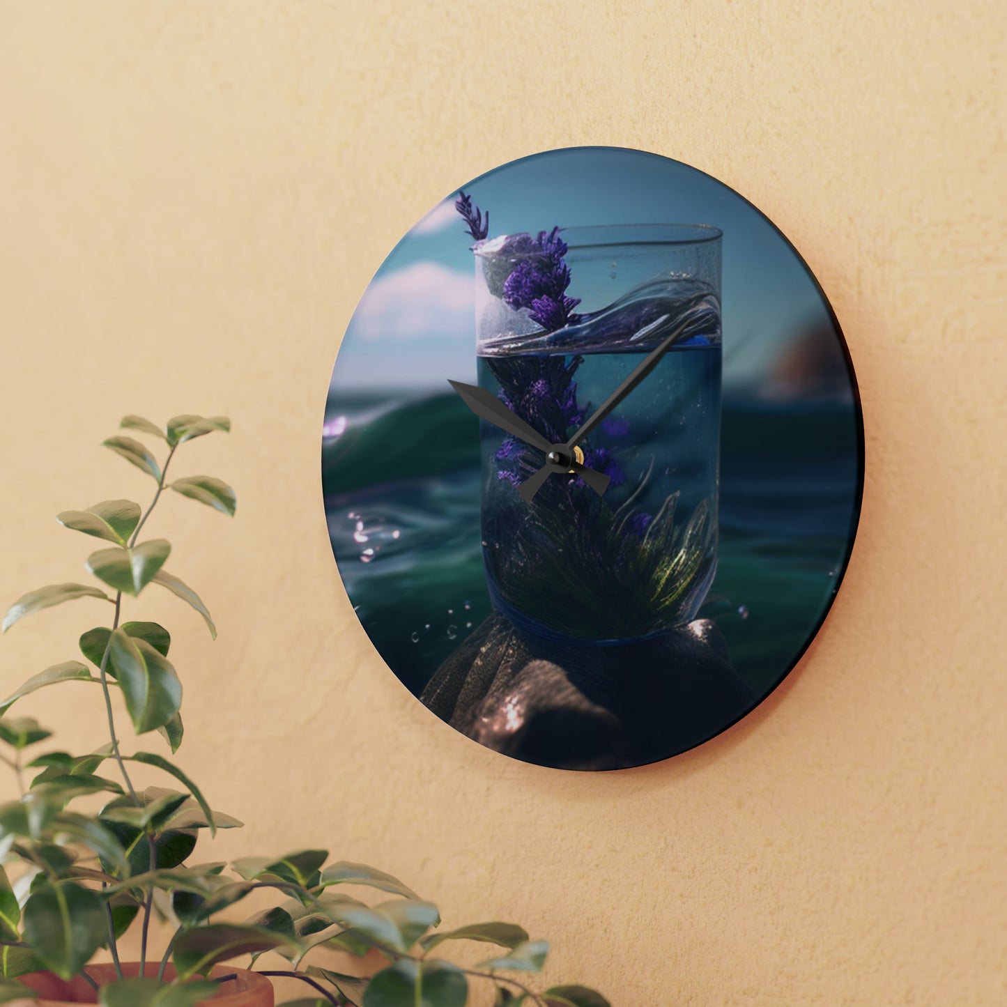 Acrylic Wall Clock Lavender in a vase 2