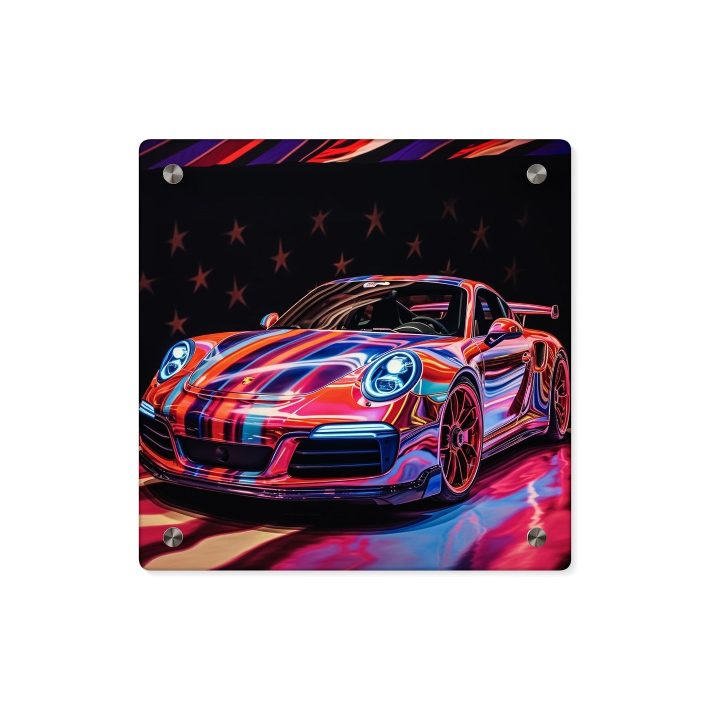 Acrylic Wall Art Panels American Flag Colored Porsche 4