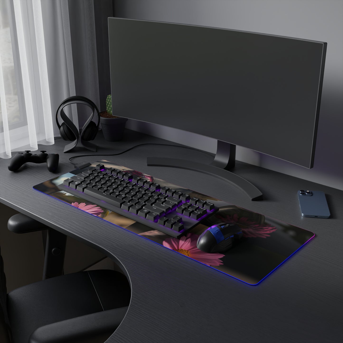 LED Gaming Mouse Pad Pink Daisy 5