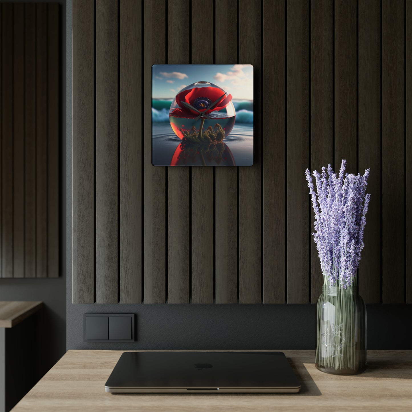 Acrylic Wall Clock Red Anemone in a Vase 4