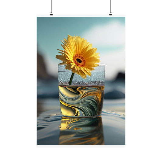 Premium Matte Vertical Posters yello Gerbera glass 2