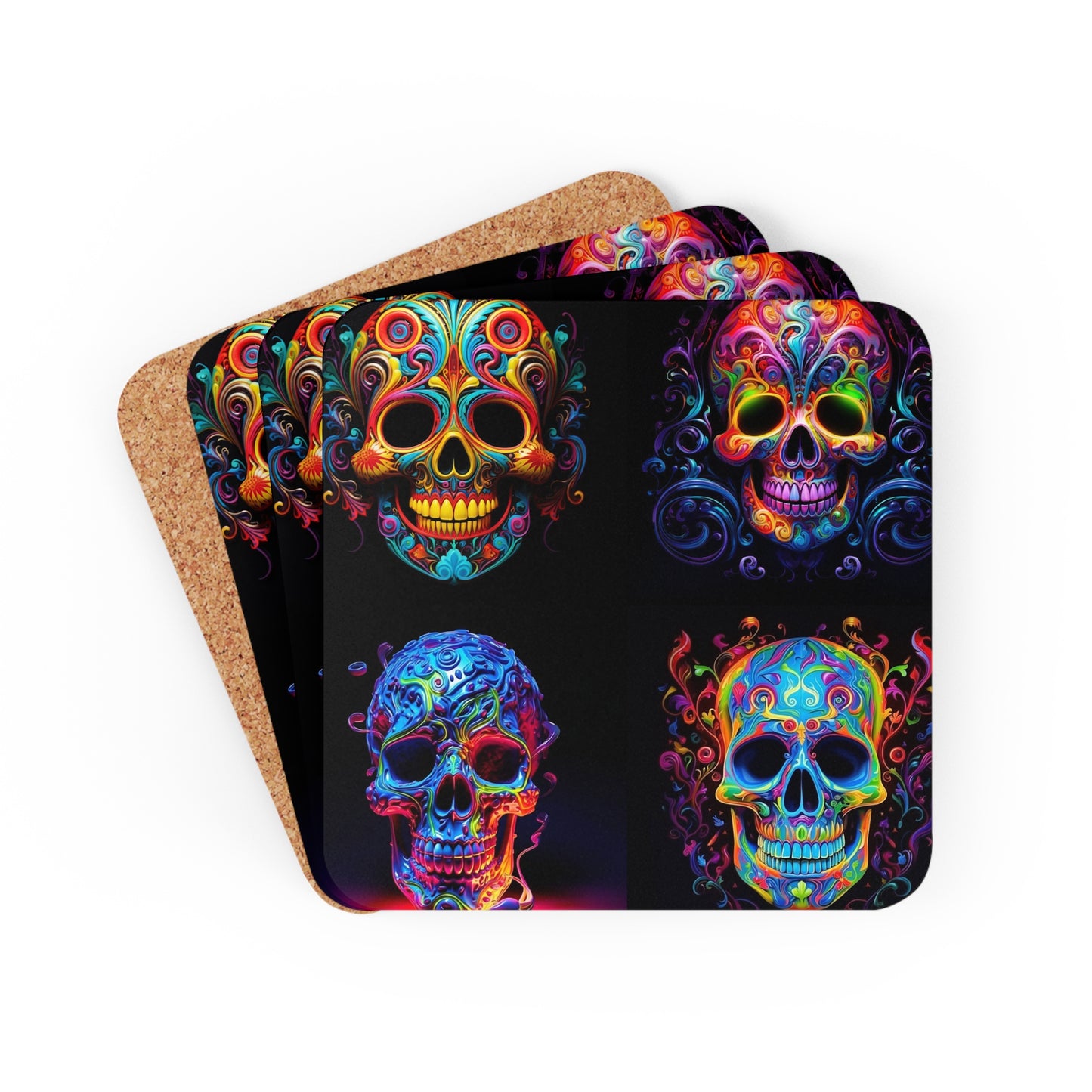 Corkwood Coaster Set Macro Skull Color 5