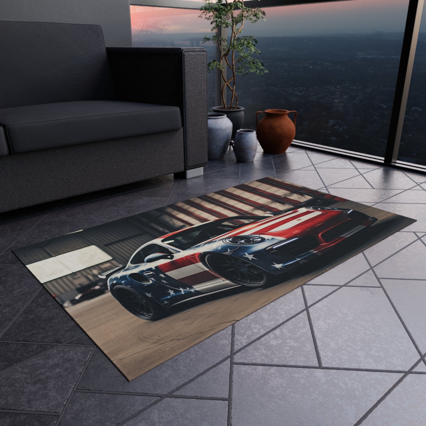 Outdoor Rug  American Flag Porsche 2