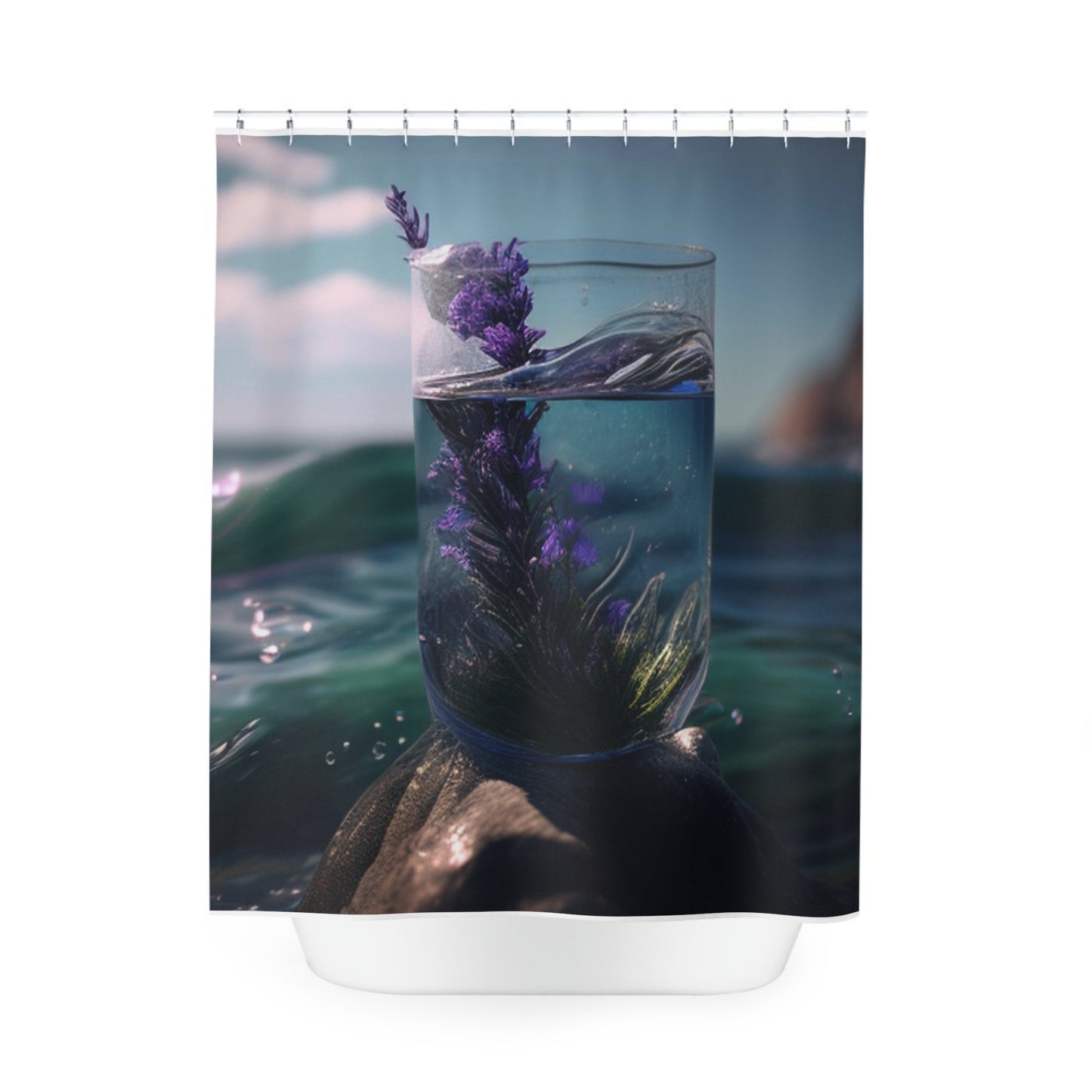 Polyester Shower Curtain Lavender in a vase 2