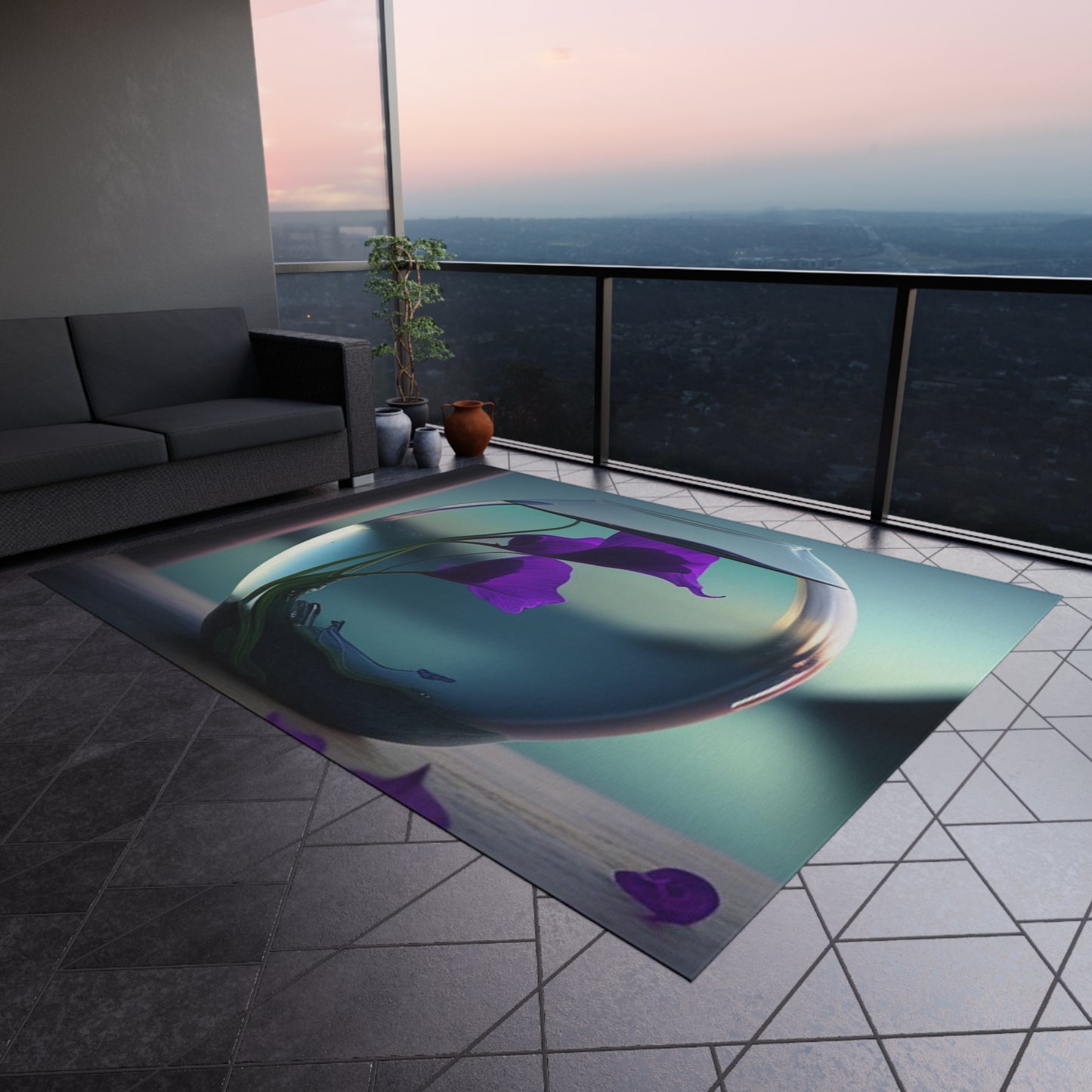 Outdoor Rug  Purple Sweet pea in a vase 2