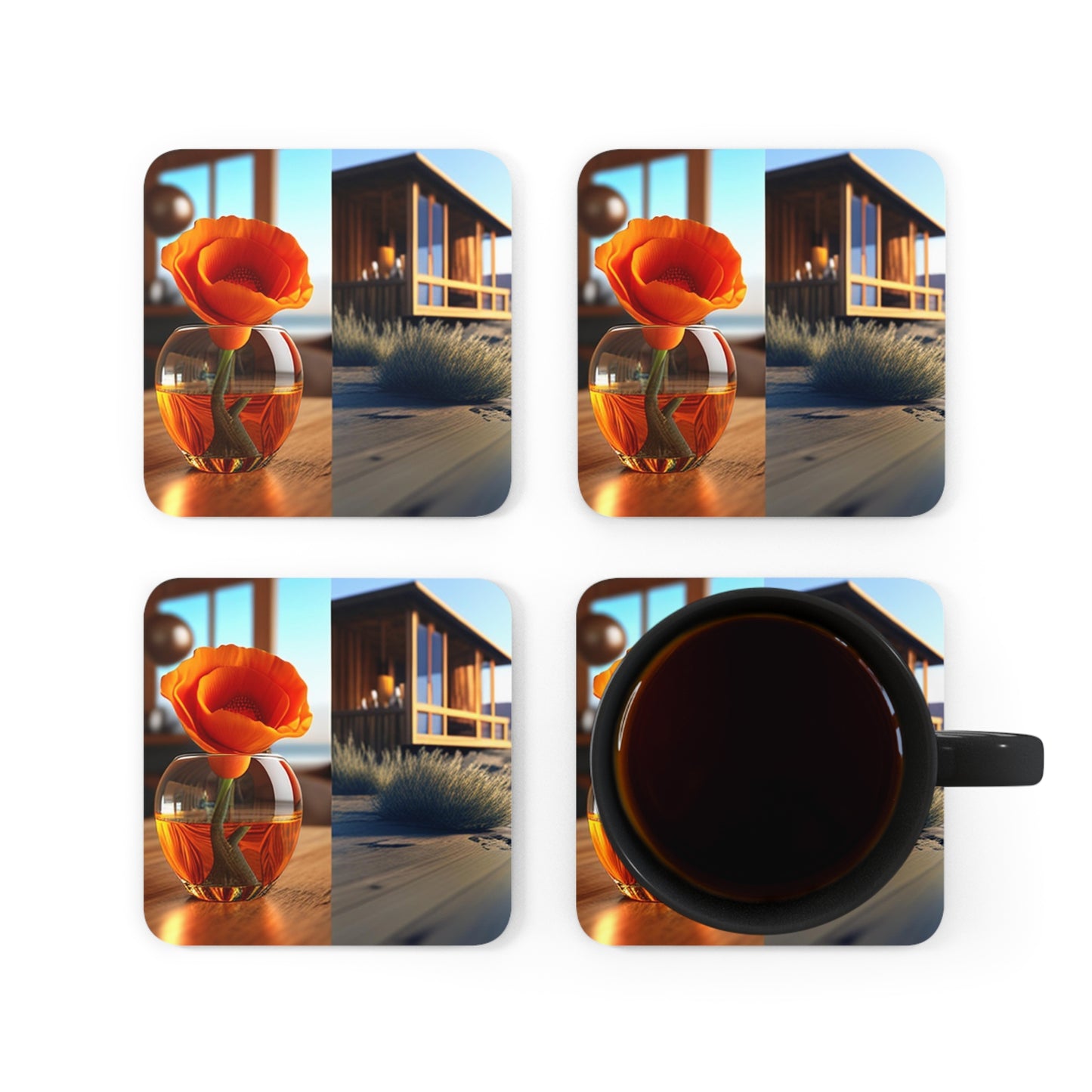 Corkwood Coaster Set Poppy in a Glass Vase 3