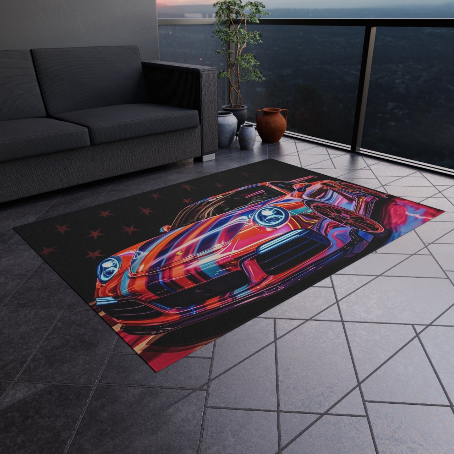 Outdoor Rug  American Flag Colored Porsche 4