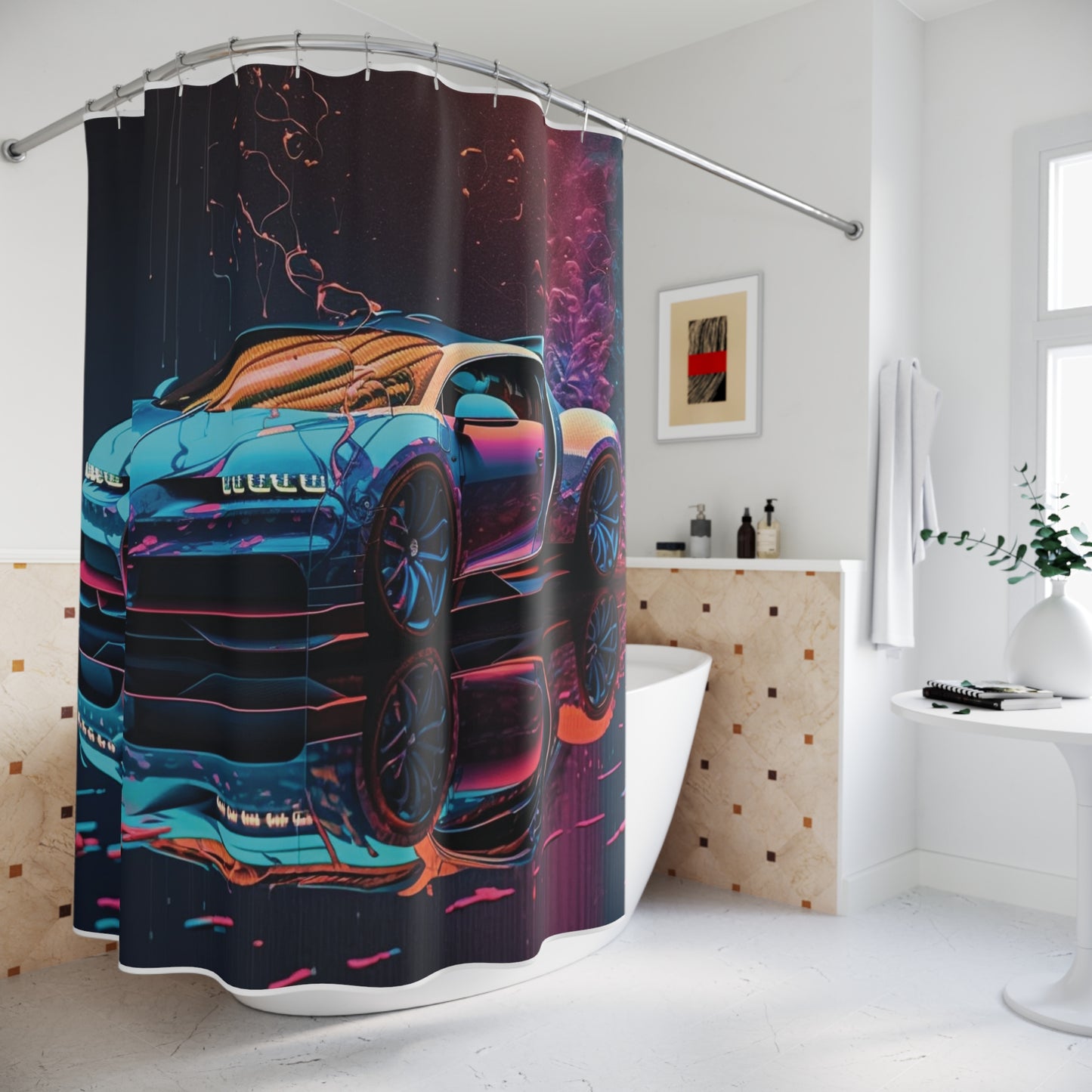 Polyester Shower Curtain Bugatti Neon Chiron 4