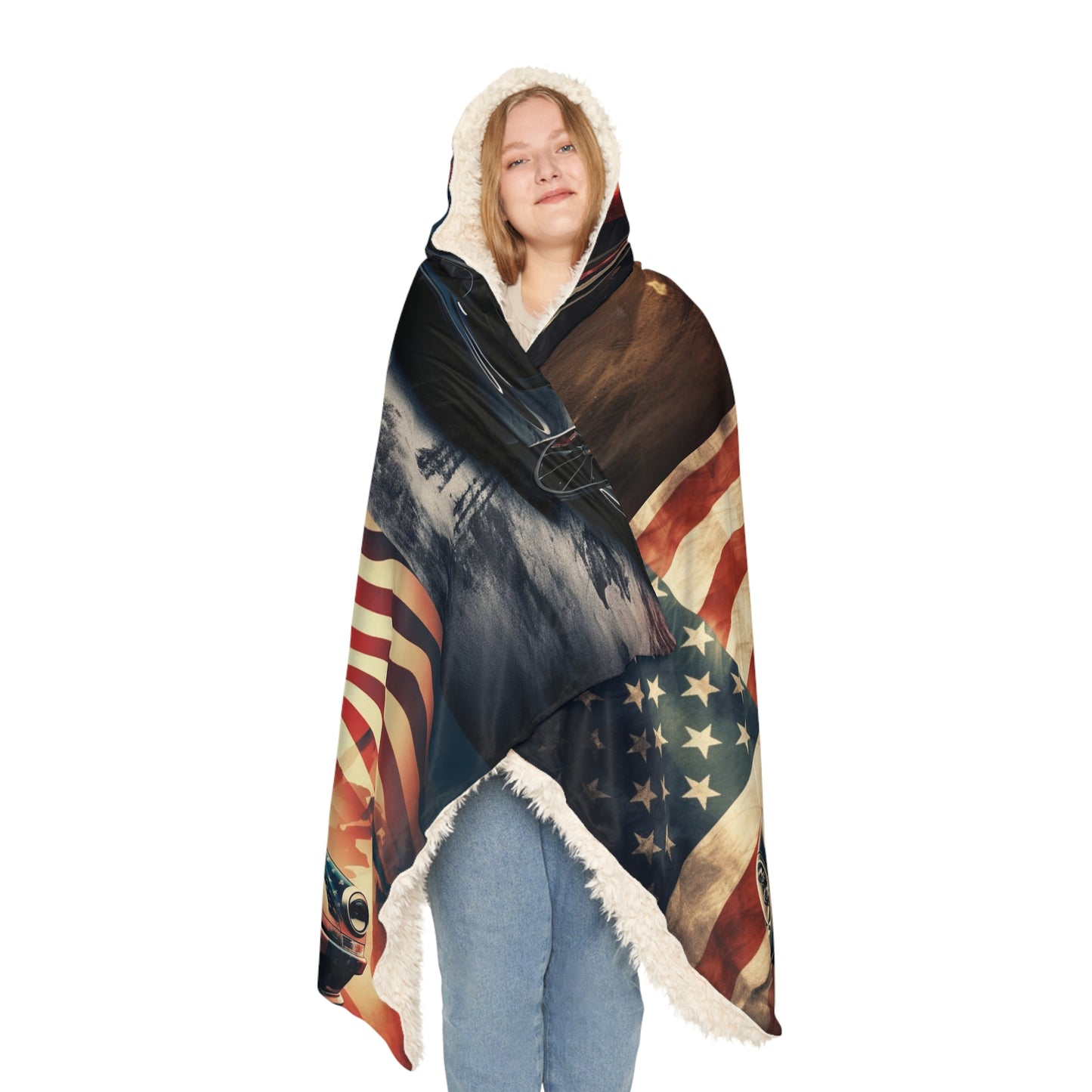 Snuggle Hooded Blanket Abstract American Flag Background Porsche 5