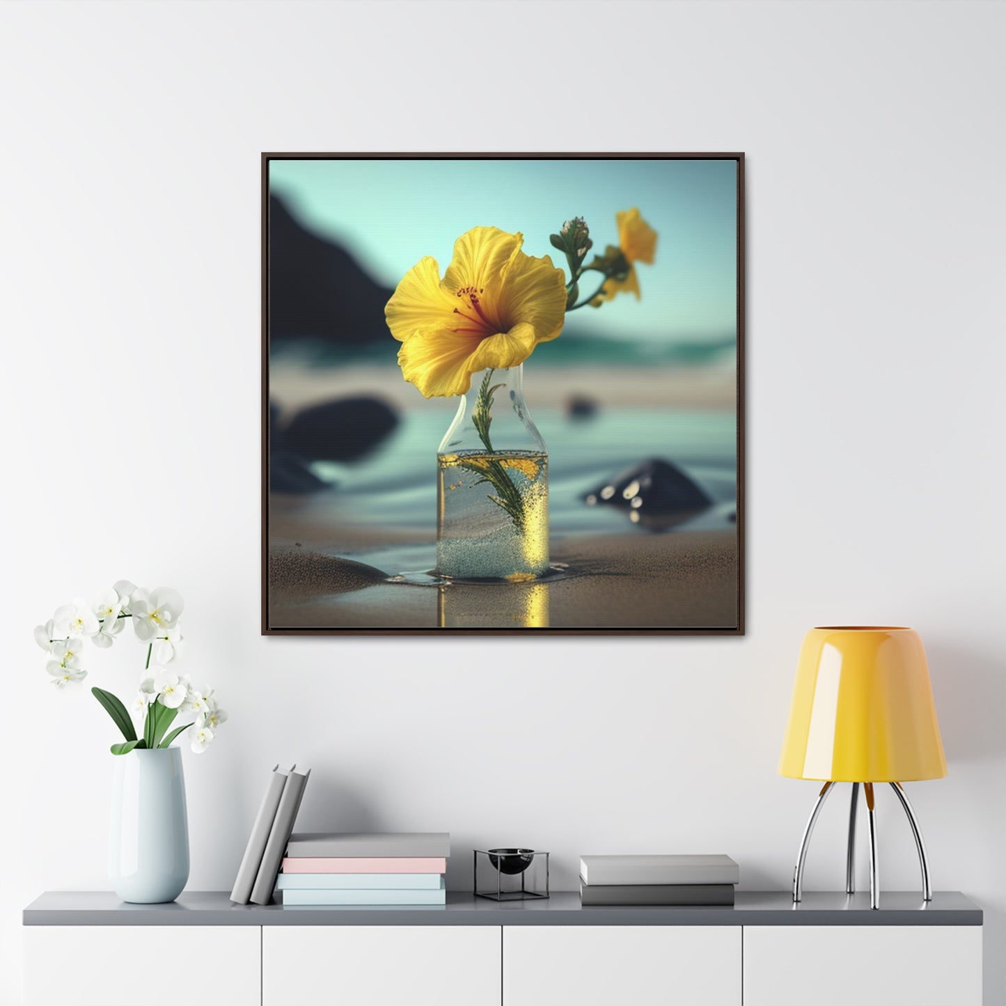 Gallery Canvas Wraps, Square Frame Yellow Hibiscus glass 3
