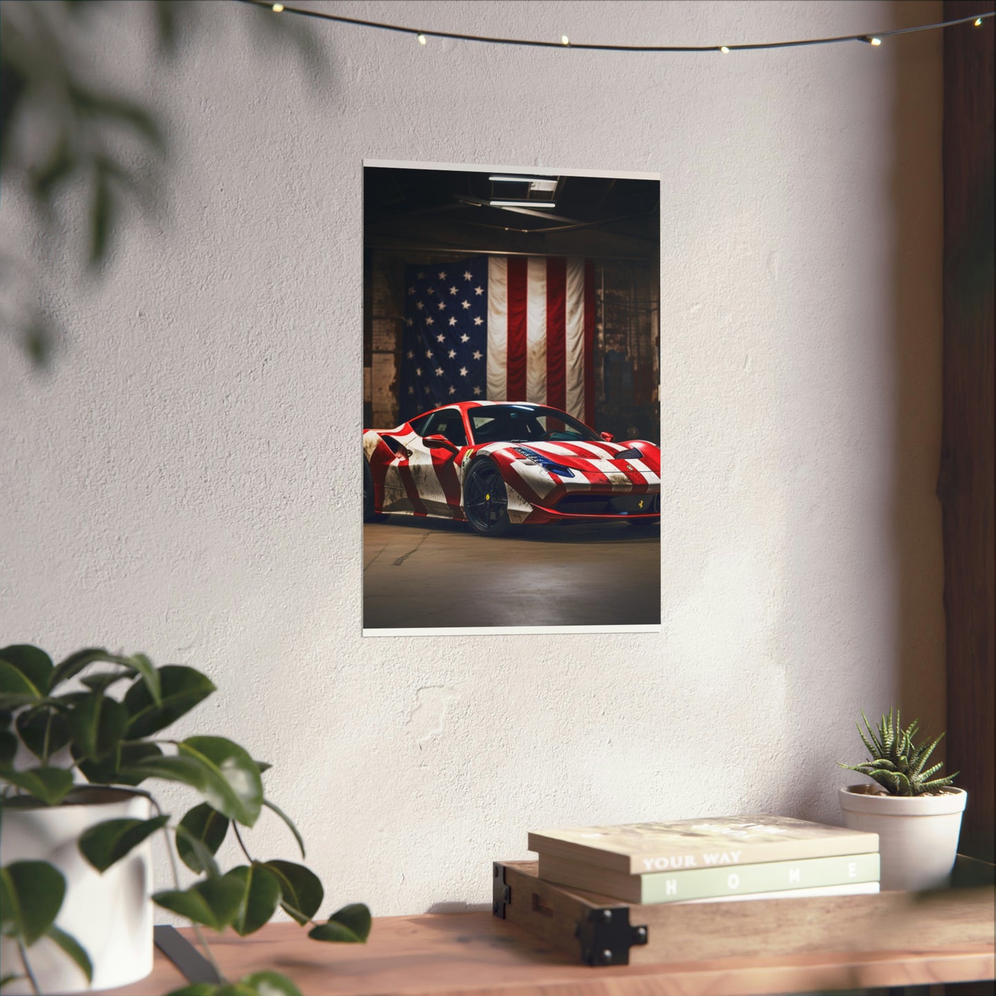 Premium Matte Vertical Posters American Flag Farrari 2