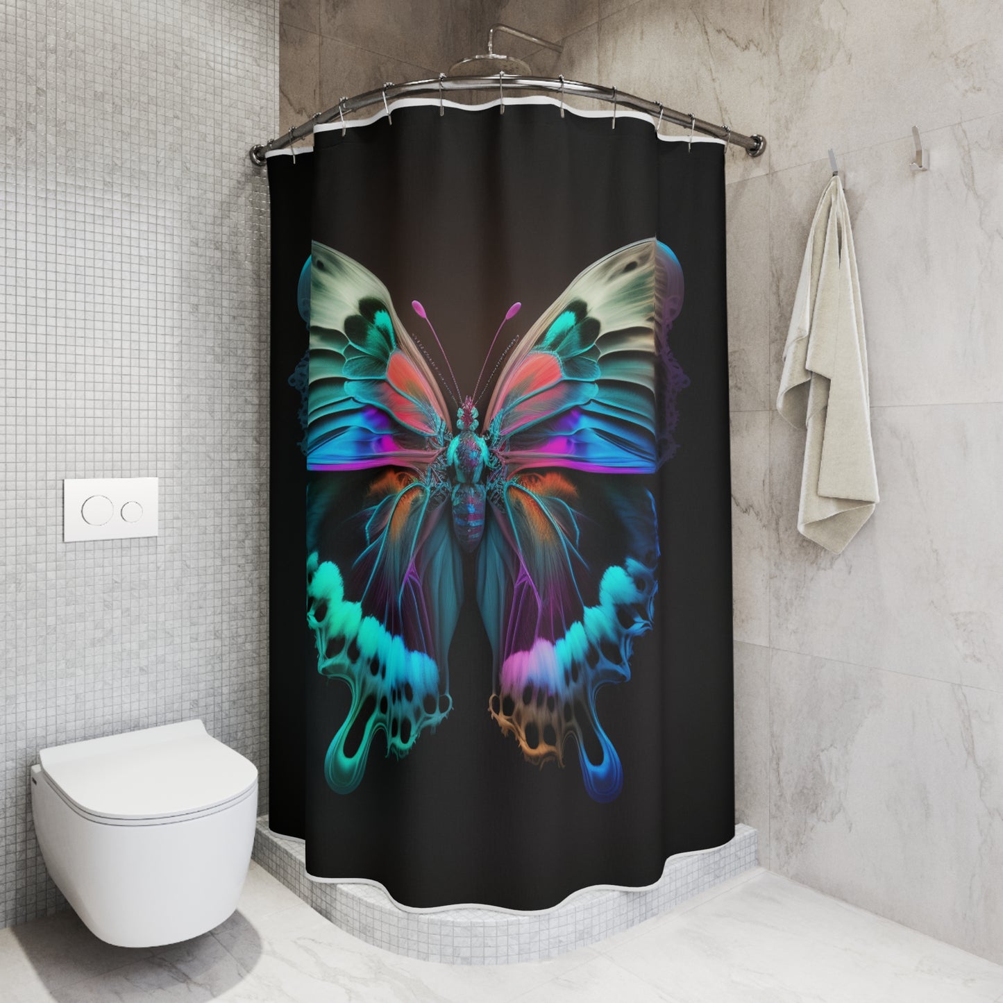Polyester Shower Curtain Raw Hyper Color Butterfly 2