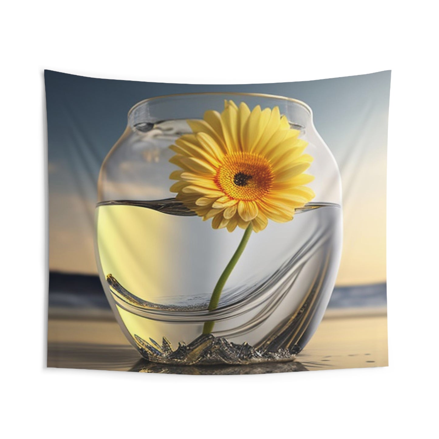 Indoor Wall Tapestries yello Gerbera glass 1